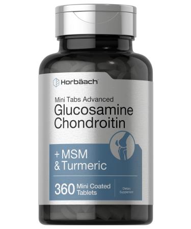Advanced Glucosamine Chondroitin MSM Plus Turmeric | 360 Mini Coated Tablets | Non-GMO and Gluten Free Supplement | by Horbaach