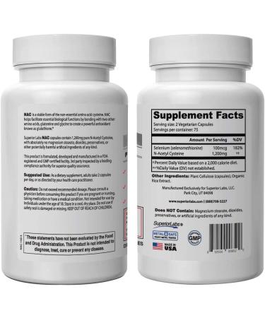 Superior Labs NAC 1200mg with Selenium - 150 Capsules - Free Radical Protection & Immune Support - Buy Online on GoSupps.com