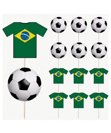Brazil Football Party Food & Cupcakes Picks Decorations Toppers World Cup 2022 (pack of 14)