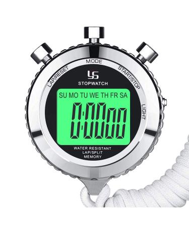 LAOPAO Stopwatch Metal Stopwatch Timer with Backlit 1/100th Second Precision 2 Lap Memory Digital Stop Watch for Coaches 2 Lap-backlit