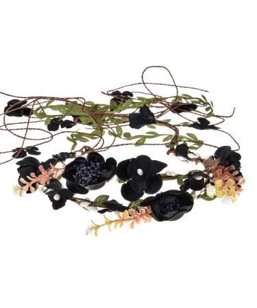 Black Flower Crown for Maternity Wedding Women Floral Headband Girls Beach Rattan Tiaras Flower Headpiece Photo Props (Black)