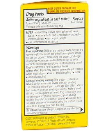 Ecotrin Safety Coated Aspirin 125ct 325mg Pack of 6 - Buy Online on GoSupps.com