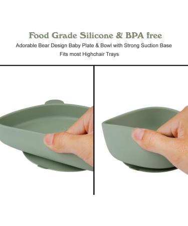 Suction Baby Plate and Bowl Set with Fork and Spoon | Silicone Baby Led Weaning Supplies for Toddler Self Feeding | BPA Free | Dishwasher and Microwave Safe | Olive - Buy Online on GoSupps.com