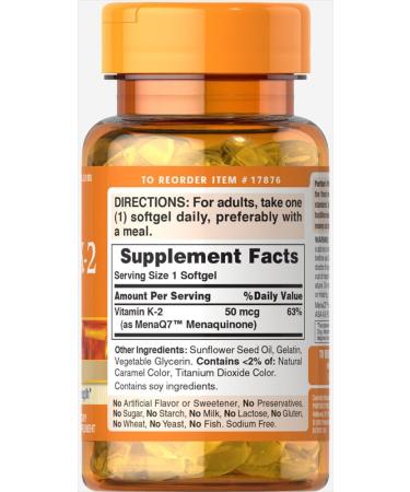 Puritan's Pride Vitamin K-2 Menaq7 50mcg - Bone and Heart Health Support - Buy Online on GoSupps.com