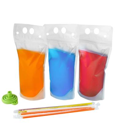 C CRYSTAL LEMON 100PCS Drink Pouches for Adults with Straw Smoothie Bags Juice Pouches with 100 Drink Straws, Heavy Duty Hand-Held Translucent Reclosable Ice Drink Pouches Bag