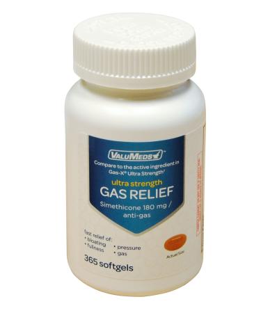 ValuMeds Ultra-Strength Gas Relief for Adults, 365 Softgels, Relieves Pressure, Bloating, and Painful Discomfort, Improves Regularity and Digestive Balance, 180mg Simethicone