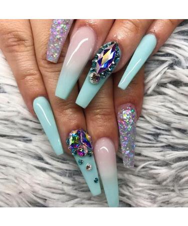 24Pcs Long Coffin False Nails Gold Glitter Sequins Designs Press On Full Cover Fake Nails Tips Wearable Manicure Art Accessories (Color : Red) - Buy Online on GoSupps.com