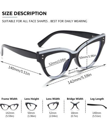Women's Stylish Blue Light Cat Eye Glasses - Anti Glare & UV Protection, Black+White Frame - Non-Prescription, Computer Glasses - Buy Online on GoSupps.com