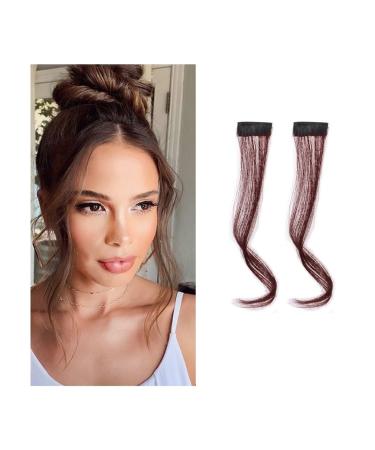 Bangs Hair Clip 2Pcs/set Synthetic Hair Bangs Clip in Front Side Bangs Wavy Curly Hair Extensions 30/35CM Long Natural Dragon beard Bangs Hairpiece for Women Bangs Clip in Hair (Color : 35cm Dark Bro 35cm Dark Brown