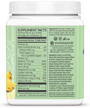 Sunwarrior Beauty Greens Collagen Booster - Pina Colada Flavor (10.58 oz) | Boost Your Skin - Buy Online on GoSupps.com