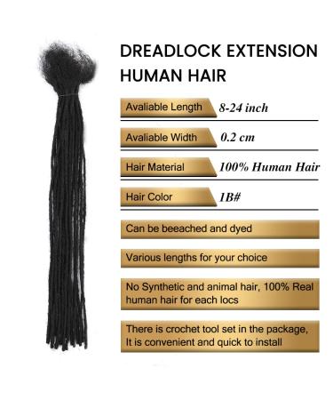 8 Inch 30 Strands 0.2cm Loc Extensions | Handmade Natural Black Human Hair Dreadlocks for Black Women/Men | Dye & Bleach Safe - Buy Online on GoSupps.com
