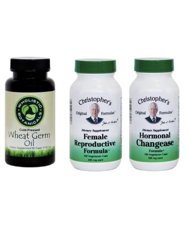Dr. Christopher s Female Health Bundle | Female Reproductive Hormonal Changease & Wheat Germ Oil | 3-Bottle Herbal Support Pack | 100 Veg Capsules Each | USDA Organic Dietary Supplements