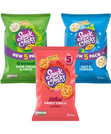 Snack Pack Bundle With Snack a Jacks Salt & Vinegar Multipack Rice Cakes 5x19g Sour Cream & Chive Multipack 5x19g and Sweet Chilli Multipack 5x19g (3 Pack) - Buy Online on GoSupps.com