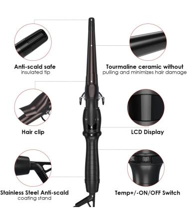 Professional Hair Curler - 1/2 to 1 Inch Ceramic Tapered Curling Wand with Short Clamp & Auto Shut Off - Black - International Shipping Available - Buy Online on GoSupps.com