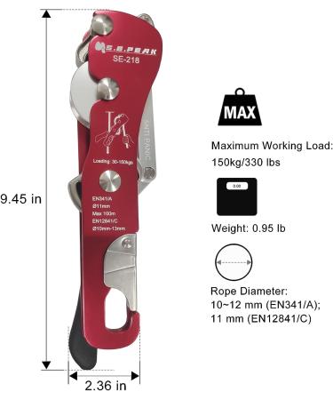 S.E.PEAK Climbing Double Stop Descender - Self-Braking, Self-Locking Rappelling Belay Device for 10-13mm Rope - Rescue & Arborist Tool - Hand Control - Red - Buy Online on GoSupps.com