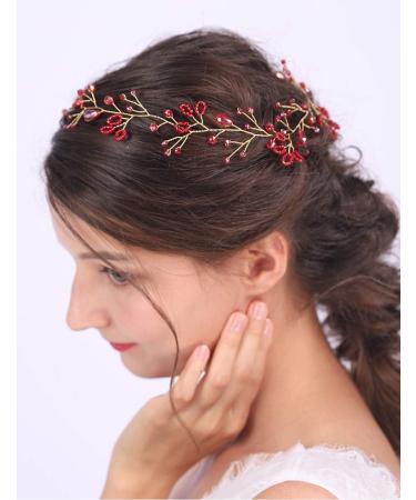 Anglacesmade Bridal Headband Red Crystal Hair Vine Ruby Headpiece for Brides Bridesmaid Wedding Prom Festival Hair Accessories for Women and Girls - Buy Online on GoSupps.com