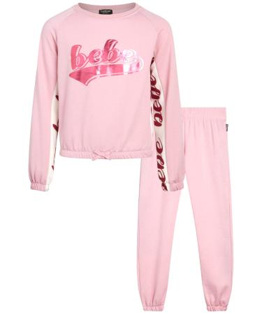bebe Girls' Jogger Set  2 Piece Active Fleece Pullover Sweatshirt and Sweatpants (Little Girl/Big Girl) Bleach Mauve 10-12