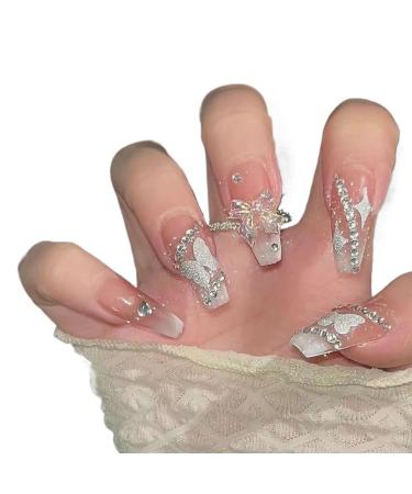 Temperament manicure sweet and cool milky white gradient butterfly nail patch fake nails wearing nail products detachable handmade.(S)