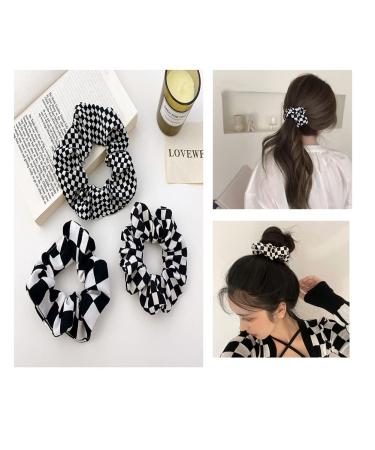 Buffalo Plaid Scrunchies Checkered Scrunchie Checkboard Elastic Hair Ties for Women Girls Checkered Accessories Black and White Scrunchies Ponytail Holders