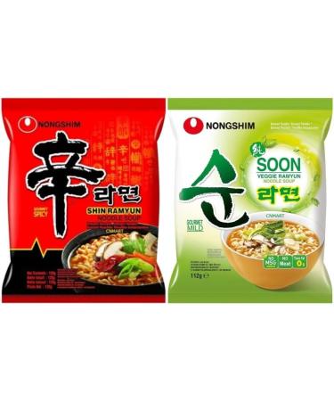 Nongshim Ramen Assorted Bundle Shin Ramyun Soon Veggie Ramyun Instant Noodle Soup 2 Flavours Box Halal (Pack of 10) by CNMART - Buy Online on GoSupps.com