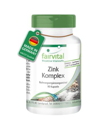 Fairvital Zinc Complex 25mg 90 Capsules Zinc Picolinate Zinc Citrate and Zinc Bisglycinate high dose vegan Made in Germany fairvital