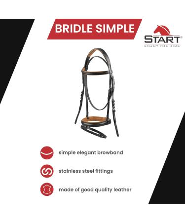 Buy Start Simple Bridle with Reins - Premium Leather Bridle for Shetty Pony Thoroughbred Warmblood & Cold Blood - 19mm English Combined Riding Strap in Full Black/Brown - Buy Online on GoSupps.com