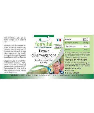Fairvital | Ashwagandha 500mg - extra strong - Indian Ginseng - VEGAN - 60 capsules - Ashwagandha extract standardized to 5% withanolides - Buy Online on GoSupps.com