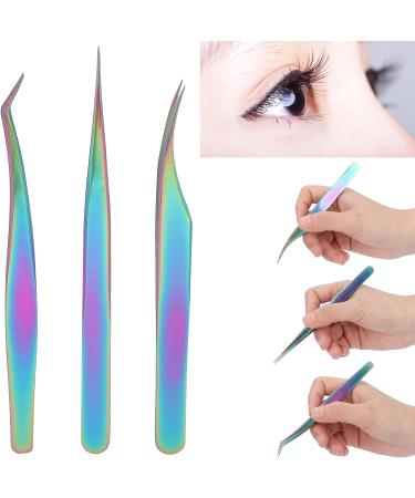 Nail Art Tweezers False Eyelashes Tweezers 3 Pieces Curved and Pointed Straight Half-Curved Makeup Tweezers Rainbow Stainless Steel Precision Jewelry-Making T - Buy Online on GoSupps.com