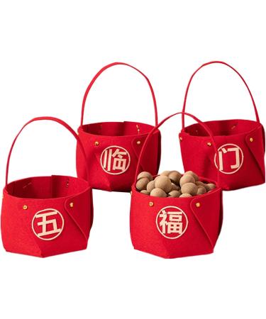 New Year Candy Basket Festive Countertop Fruit Basket Non-Woven Fabric Candy Basket Candy Tray for Home Kitchen New Year Five Blessings - Buy Online on GoSupps.com