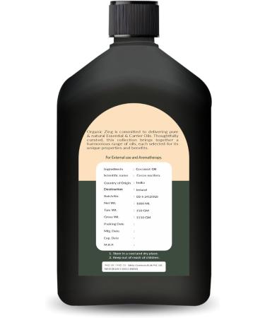  ORGANIC ZING Organic Zing Coconut Oil (Cocos Nucifera) - Pure and Natural Carrier Oil for Skin Care Hair Care and Massage - 1000ml - Buy Online on GoSupps.com
