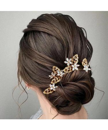 Vakkey Crystal Wedding Hair Needles - Gold Leaf Hair Clips & Rhinestone Head Jewelry for Brides & Girls (4 Pack) - Buy Online on GoSupps.com