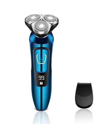Viatia Electric Shaver for Men, 2 in 1 Wet/Dry USB Rechargeable Razor Cordless 3D Rotary Portable Waterproof Facial Shaver with Beard Sideburn Trimmer for Boyfriend, Dad, Husband, Blue