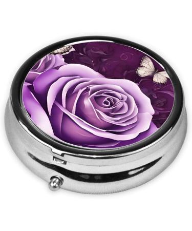 Buy Purple Butterfly Round Pill Box | 3 Compartment Mini Travel Organizer for Vitamins & Medications - Buy Online on GoSupps.com