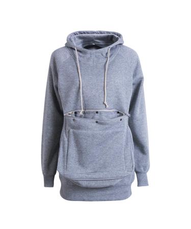 Men's Women's Long Sleeve Large Kangaroo Pocket Cat Puppy Hoodie Sweatshirt with Hood S Gray