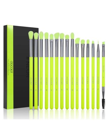Eyeshadow Brushes Docolor Eye Makeup Brushes 15pieces Professional Eye Makeup Brush Set with Premium Wooden Handles for Eyeshadow Concealer Eyebrow Eyelash and Eye Liners Neon Green 15 Pieces