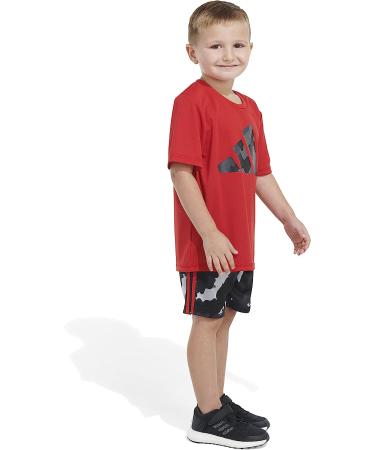 adidas Boys Short Sleeve Poly Tee & Camo Short Set 7 - Scarlet - Buy Online on GoSupps.com