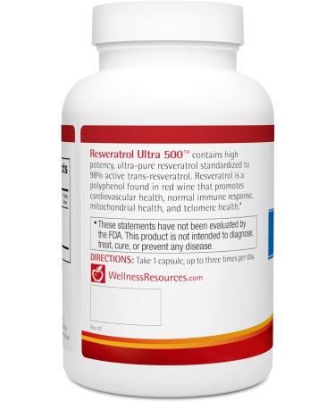 Wellness Resources Resveratrol Ultra 500 - High Potency 98% Trans-Resveratrol 500mg Per Capsule (90 Capsules) - Bioactive Resveratrol Supplement - Buy Online on GoSupps.com