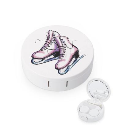 Cartoon Ice Skating Skates Round Case For Contact Lens Kit Storage Box with Mirror Printed