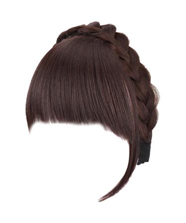 Headband with Bangs Fluffy Front Fake Bangs Synthetic Braided Headband Wig with Bangs Non slip Headband Hair Extensions Dark Brown Hair Supplies