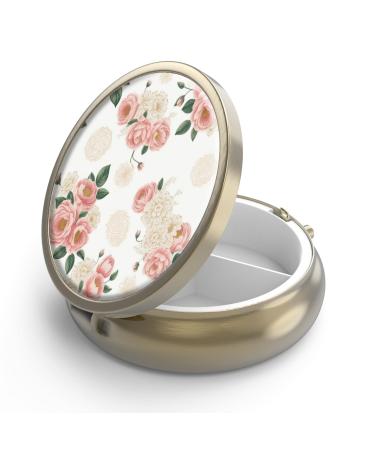 Pill can box with mirror retro 3 compartments Small Pill Dose Bronze Small Round Pill Dose or vitamins fish oil dietary supplements pills containers 1 piece y-4-retro pink floral