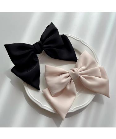 Ypkia 2 Pcs Hair Bows Clip Women's Hair Barrette With Satin Bow Hair Clip Hair Accessories For Women Girls (Black Beige) - Buy Online on GoSupps.com