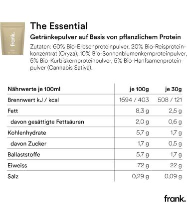 Glattol Frank Protein Vegan organic protein powder with 22g protein per serving Neutral taste without flavors & sweeteners 05 kg it** - Buy Online on GoSupps.com