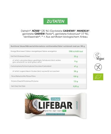 Buy Lifefood Lifebar Energieriegel - Vegan Gluten-Free Sugar-Free Coconut Sports Bar (15 Pack) | Organic Lactose-Free Energy Snack - Buy Online on GoSupps.com