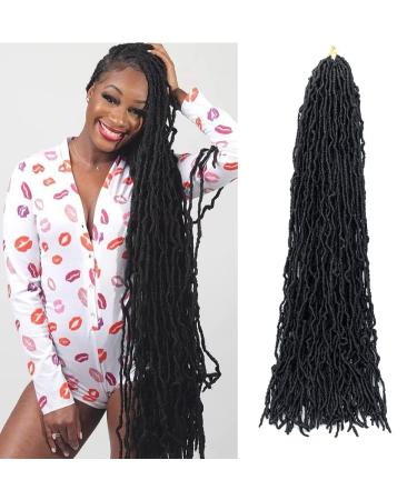 Faux Locs Crochet Hair 36 Inches Super Long New Soft Locs Crochet Braids Pre-looped Curly Wavy Goddess Locs Braiding Hair for Women Synthetic Hair Extensions (4 packs 1B) 36 Inch (Pack of 4) 1B