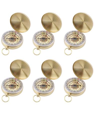 SHENQIDZ 6 Pack Camping Survival Compass Metal Pocket Compass Kids Compass for Hiking Camping Hunting Climbing, Military Navigation Tool (gold-6pack)
