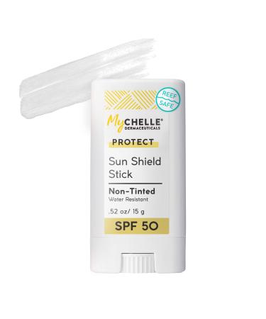 MyCHELLE Dermaceuticals Sun Shield Stick SPF 50 Non-Tinted (0.52 Oz) - Natural Zinc Sunscreen with Vitamin E Oils and Jojoba - Moisturizes Skin - Water Resistant for 80 Minutes - Sunscreen For Face - Buy Online on GoSupps.com
