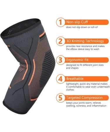 ACWOO Elbow Support Strap XL - Anti-Slip Compression Brace for Tennis Elbow, Tendonitis & Arthritis - Orange Sports Sleeve for Powerlifting & Bodybuilding - Buy Online on GoSupps.com