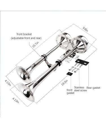 12V Marine Boat Trumpet Horns - Polished Stainless Steel, Low and High Tone, Adjustable Support - Dual Trumpet Set - Buy Online on GoSupps.com