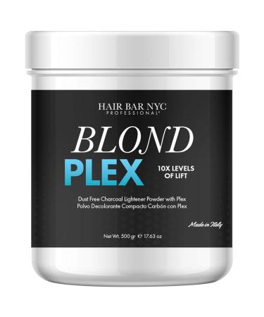 Hair Bar NYC Blond Bond Plex Extreme Lifting 10X Levels - Black/Charcoal Dust Free Lightener with Hydrolized Keratin & Bond, Hair Bleach Powder Cool-Toned & Bright Finish - Made in Italy 500g / 17.63oz 1.1 Pound (Pack of 1)
