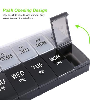 XL 7 Day Pill Organizer - AM PM Weekly Medicine Case - Jumbo Vitamin Holder - Big Pill Container (White+Black) - Buy Online on GoSupps.com